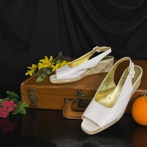 Vintage 80s Bruno Magli White Leather Slingbacks